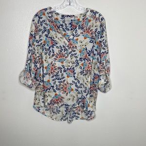 Pale Sky Paisley Floral V-Neck Blouse Sz XL